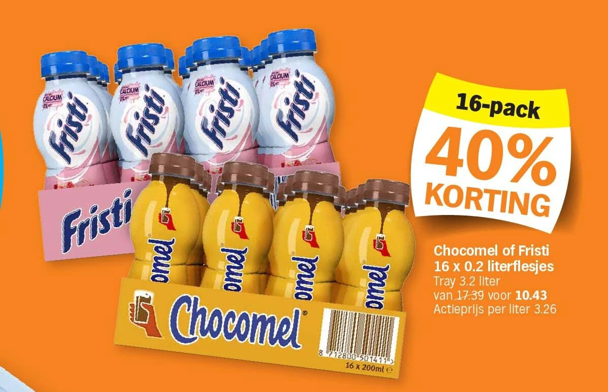 Chocomel of Fristi 16 x 0.2 literflesjes