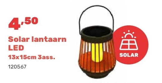 Solar lantaarn LED 13x15cm 3ass.