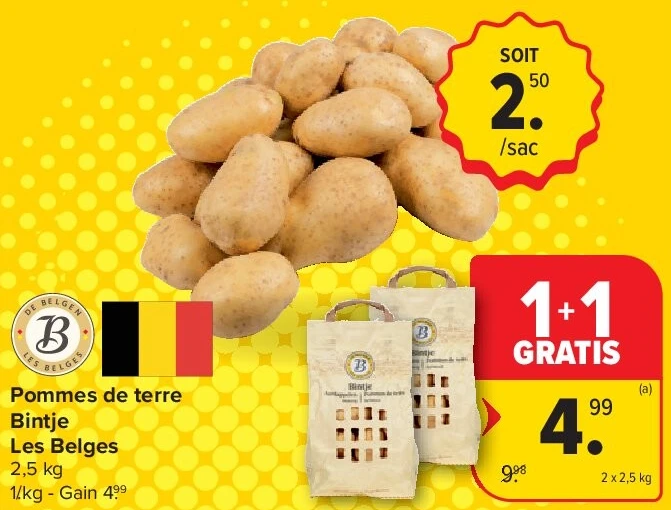 Pommes de terre Bintje Les Belges 2 x 2,5 kg