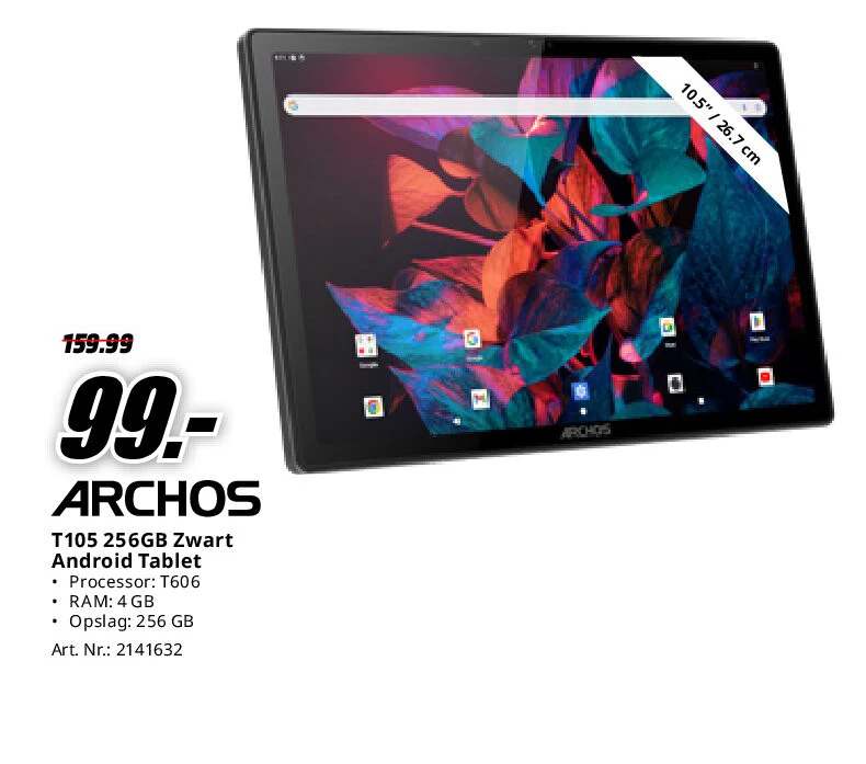 Archos T105 256GB Zwart Android Tablet