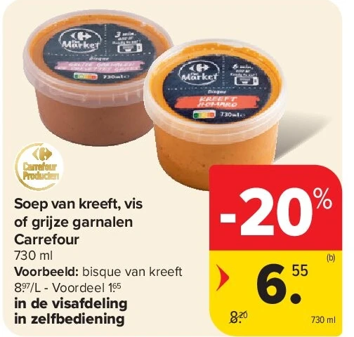 Soep van kreeft, vis of grijze garnalen Carrefour