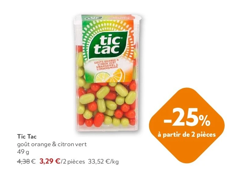 Tic Tac goût orange & citron vert 49 g
