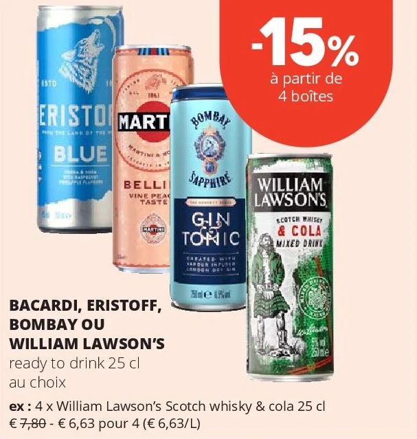 BACARDI, ERISTOFF, BOMBAY OU WILLIAM LAWSON’S