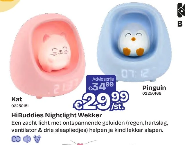 HiBuddies Nightlight Wekker Kat