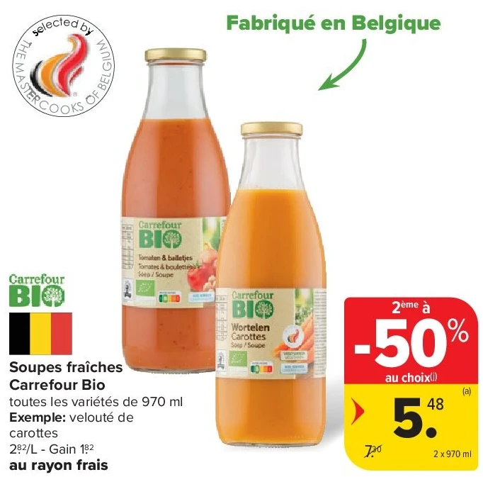 Soupes fraîches Carrefour Bio 2 x 970 ml