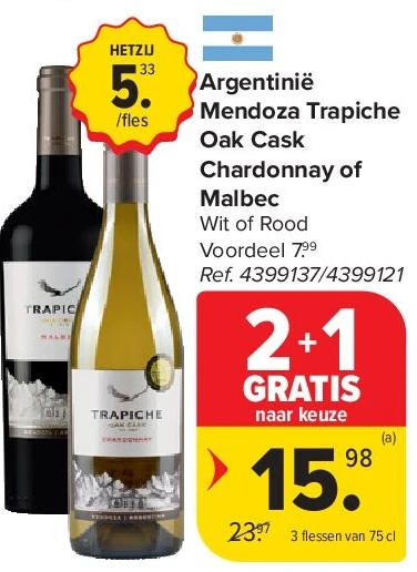 Argentinië Mendoza Trapiche Oak Cask Chardonnay of Malbec