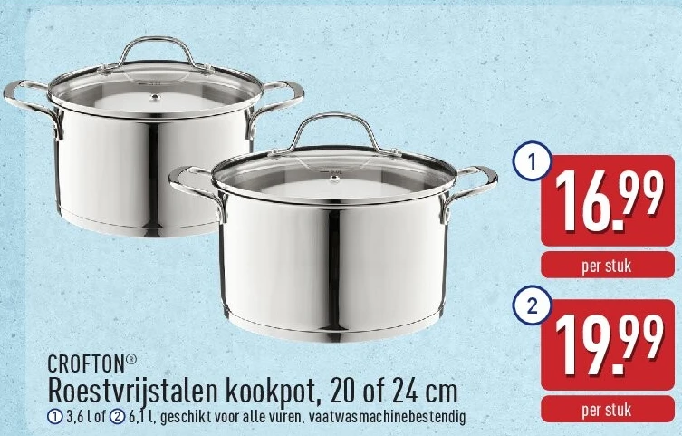 Roestvrijstalen kookpot, 20 of 24 cm