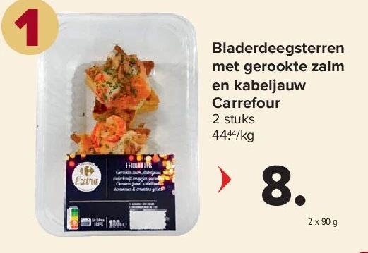 Bladerdeegsterren met gerookte zalm en kabeljauw Carrefour