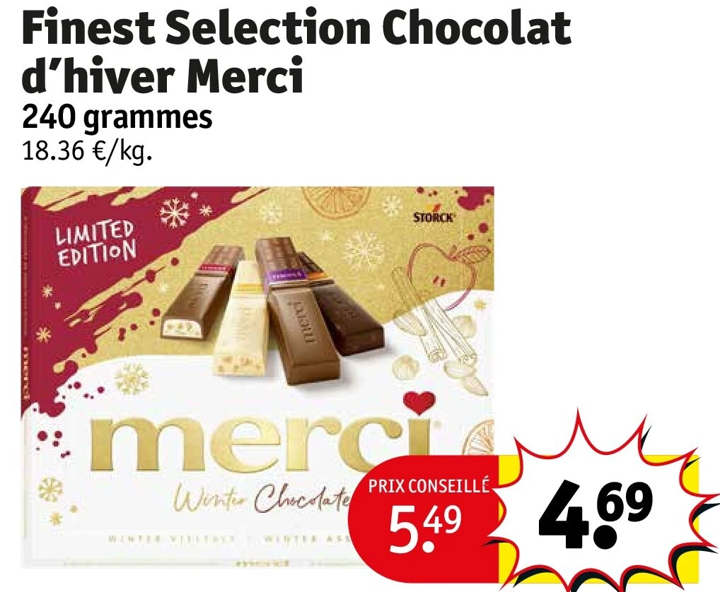 Finest Selection Chocolat d’hiver Merci 240 grammes