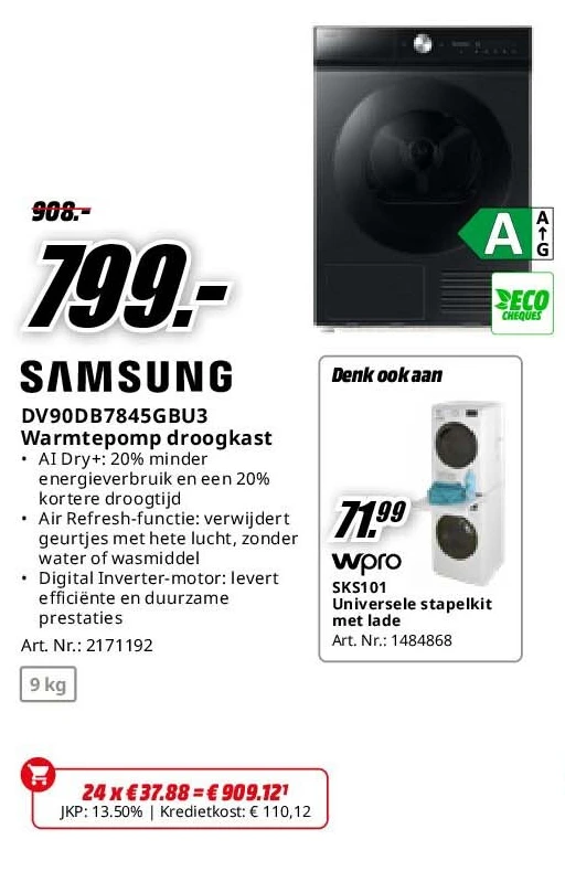 Samsung DV90DB7845GBU3 Warmtepomp droogkast