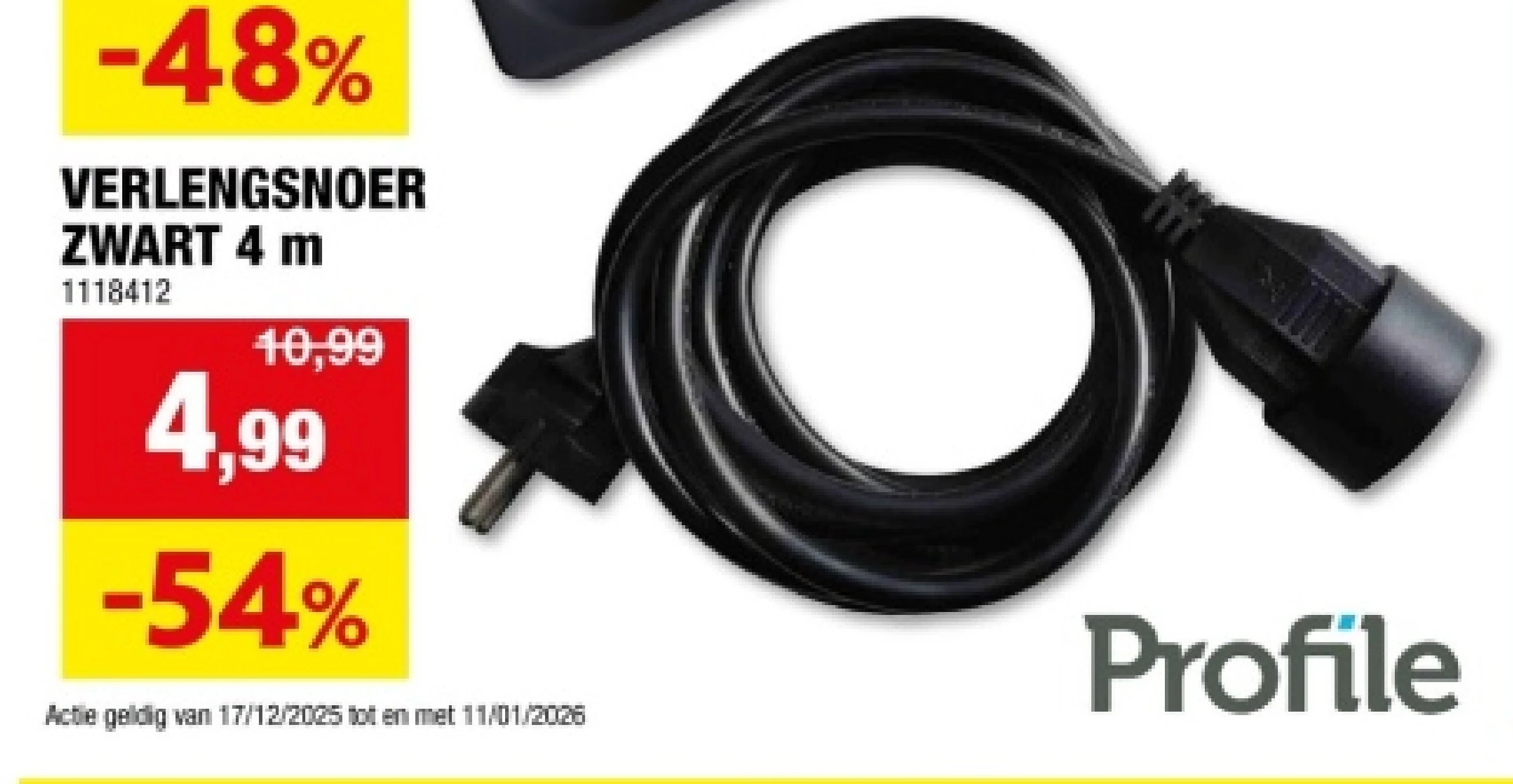 VERLENGSNOER ZWART 4 m