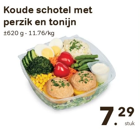 Koude schotel met perzik en tonijn