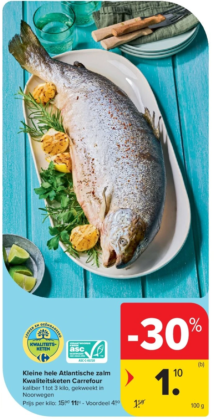 Kleine hele Atlantische zalm Kwaliteitsketen Carrefour
