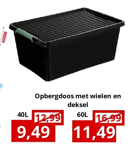 Opbergdoos met wielen en deksel 40L