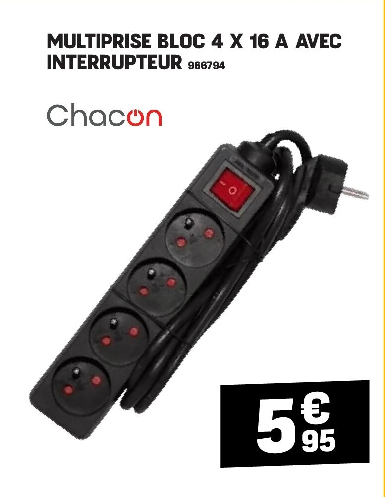 MULTIPRISE BLOC 4 X 16 A AVEC INTERRUPTEUR