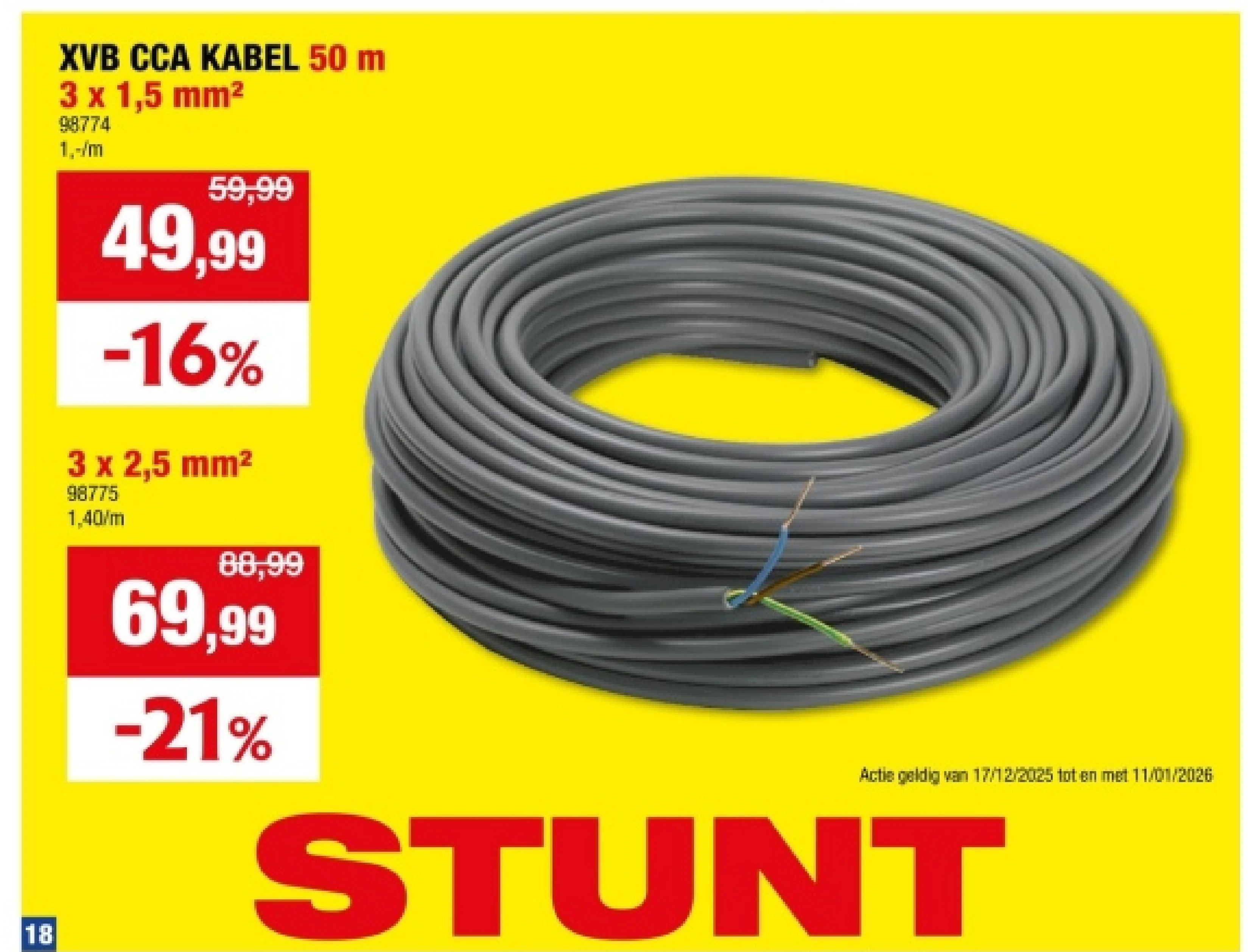 XVB CCA KABEL 50 m 3 x 1,5 mm²