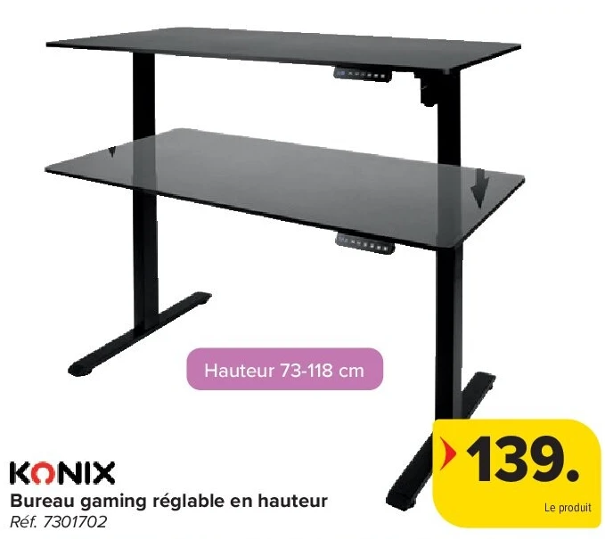 KONIX Bureau gaming réglable en hauteur