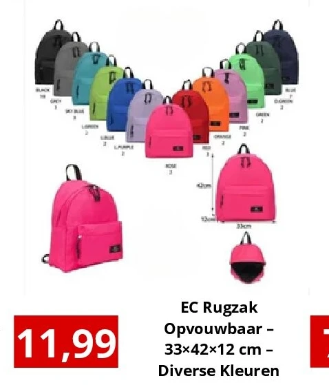 EC Rugzak Opvouwbaar – 33×42×12 cm – Diverse Kleuren
