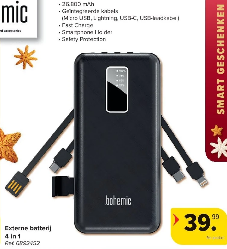 bohemic Externe batterij 4 in 1