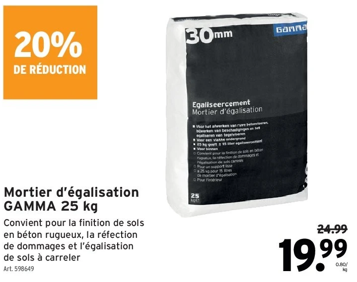 Mortier d’égalisation GAMMA 25 kg