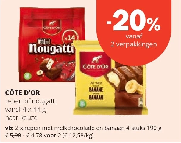 CÔTE D’OR repen met melkchocolade en banaan 4 stuks 190 g