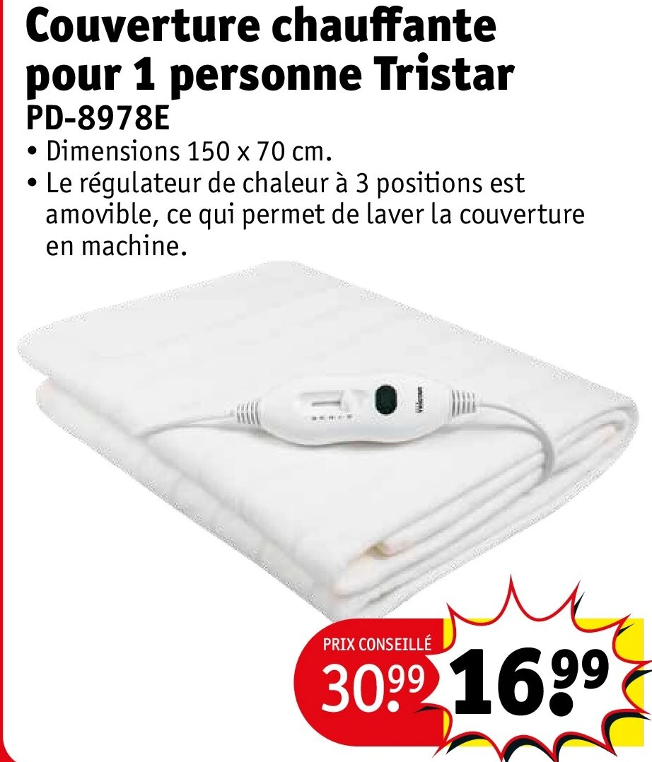 Couverture chauffante pour 1 personne Tristar PD-8978E