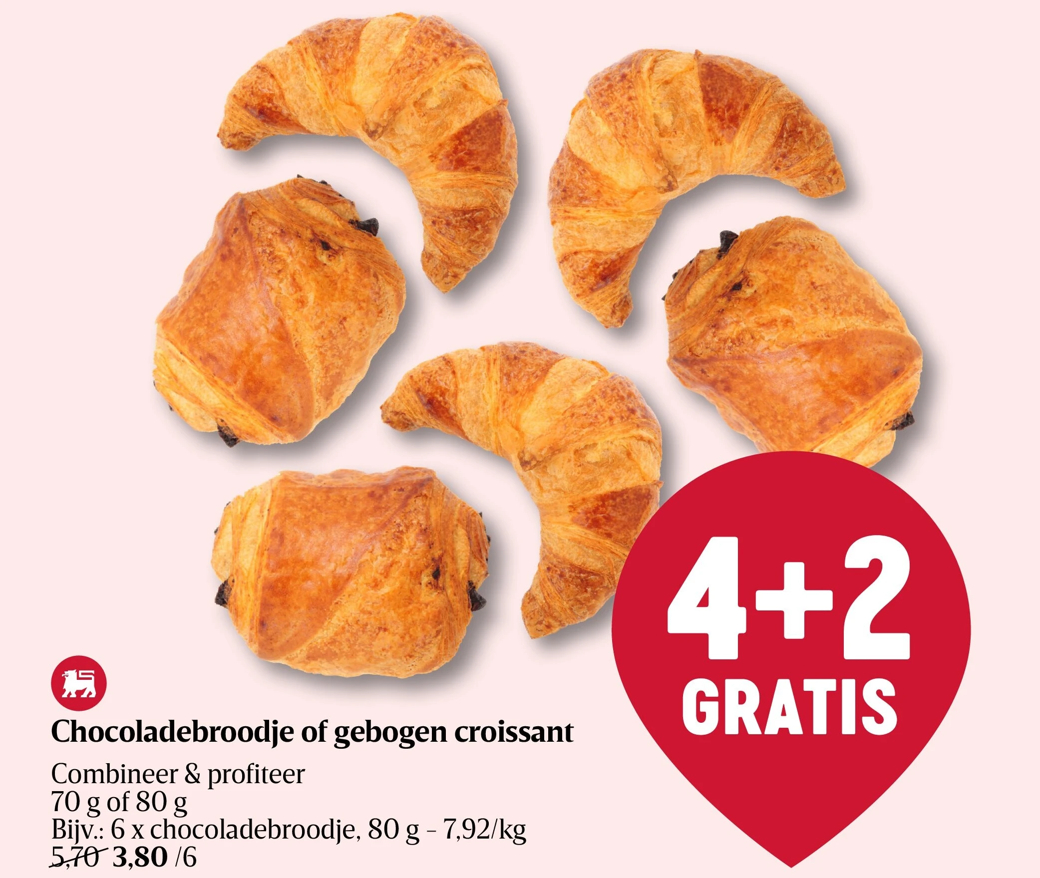 Chocoladebroodje of gebogen croissant