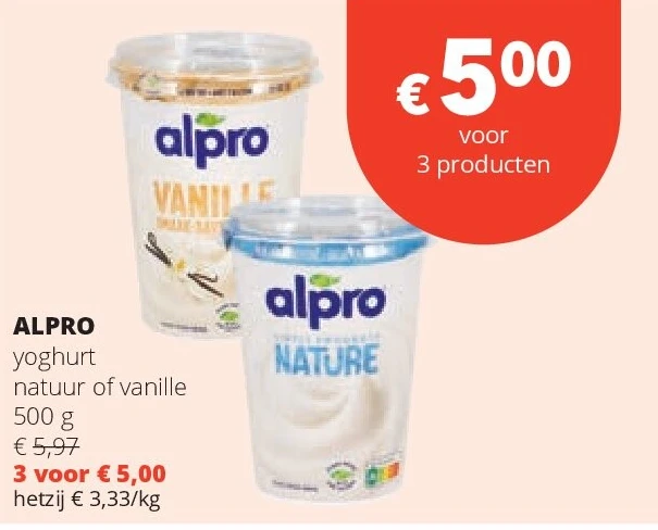 ALPRO yoghurt natuur of vanille 500 g