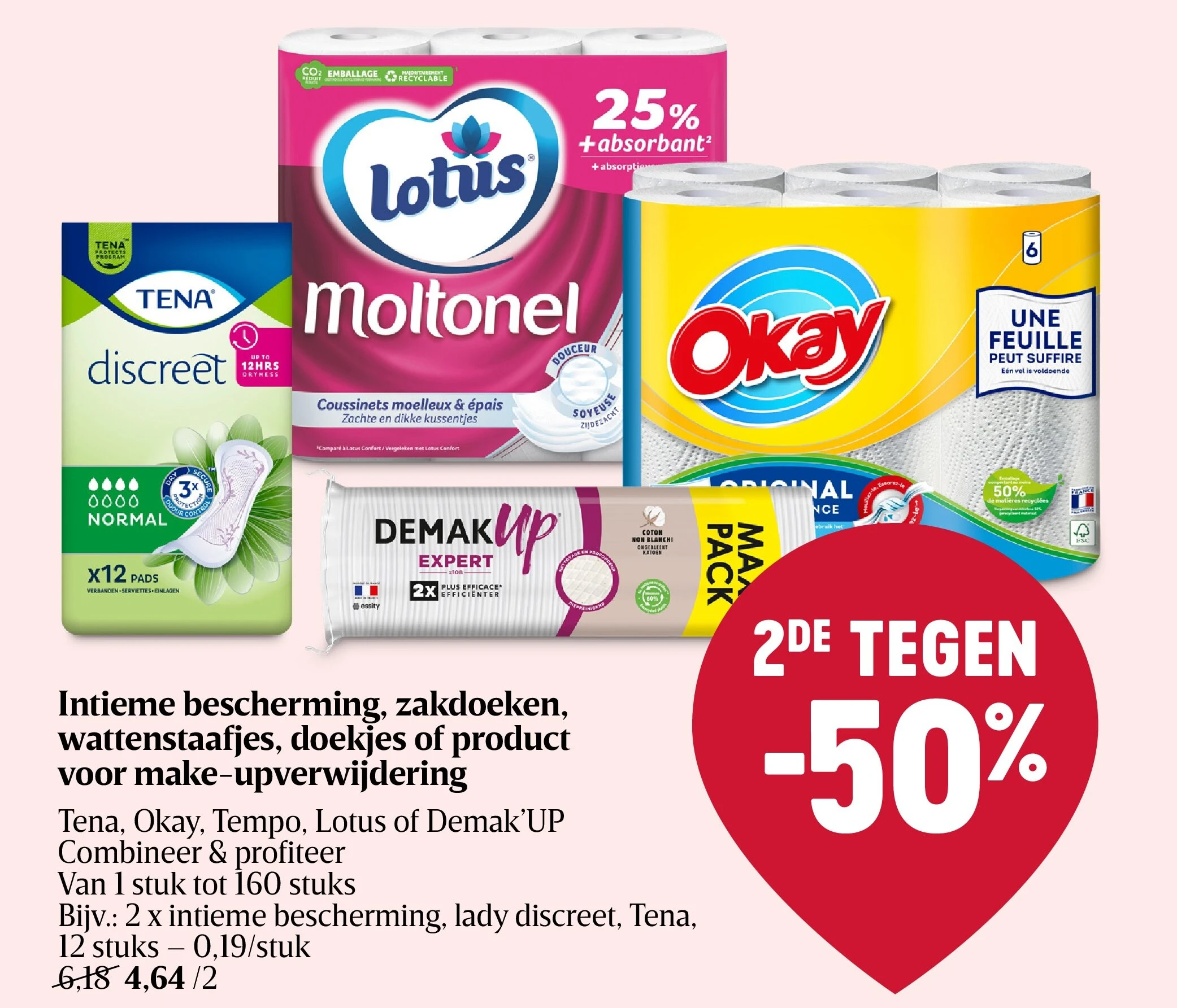Intieme bescherming, zakdoeken, wattenstaafjes, doekjes of product voor make-upverwijdering