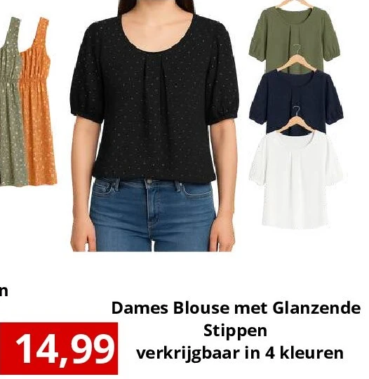Dames Blouse met Glanzende Stippen verkrijgbaar in 4 kleuren