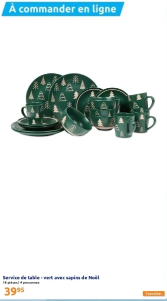 Service de table - vert avec sapins de Noël