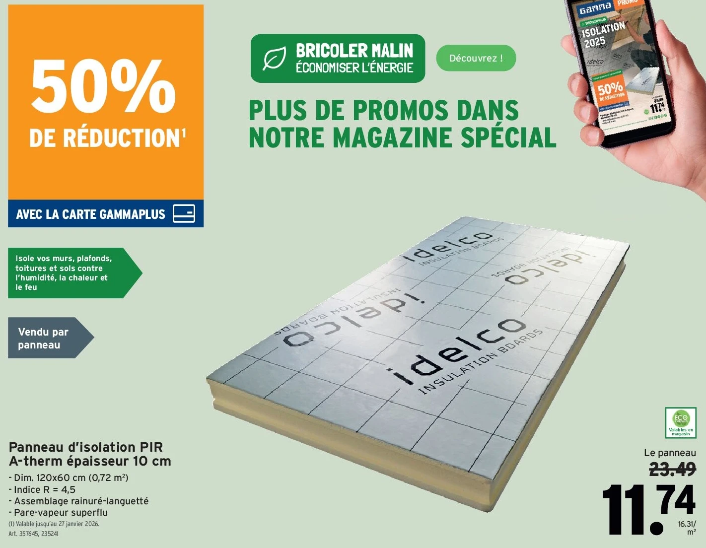 Panneau d’isolation PIR A-therm épaisseur 10 cm