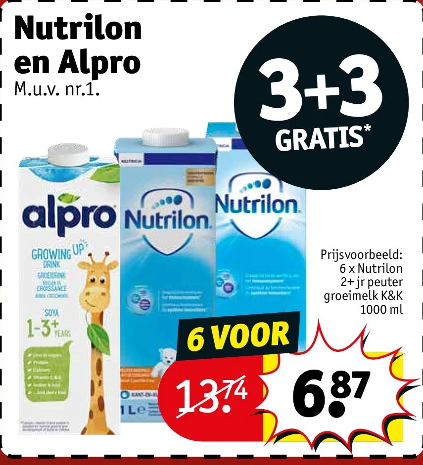 6 x Nutrilon 2+ jr peuter groeimelk K&K 1000 ml
