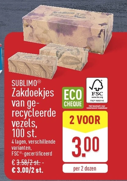 Zakdoekjes van ge recycleerde vezels, 100st.