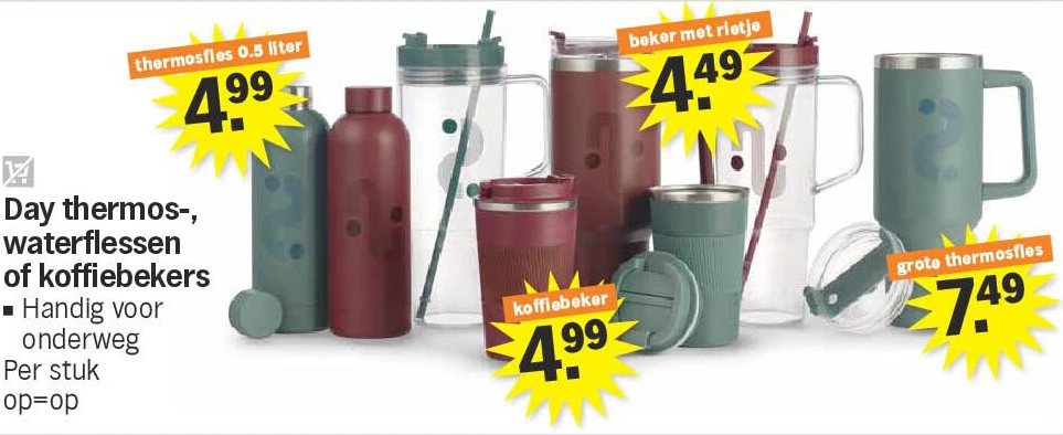 Day thermos-, waterflessen of koffiebekers