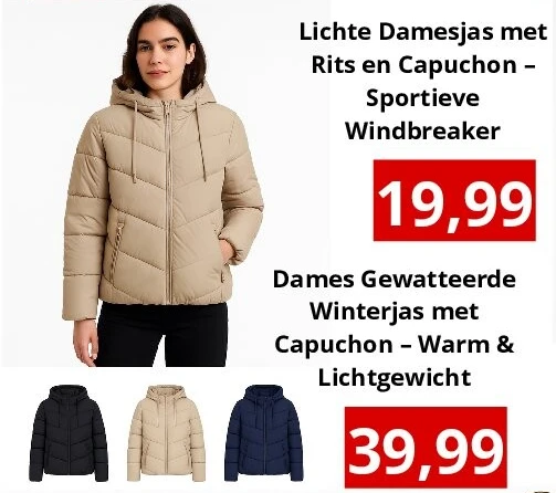 Dames Gewatteerde Winterjas met Capuchon – Warm & Lichtgewicht
