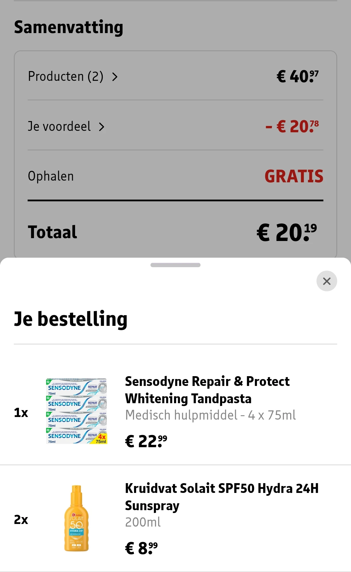 4 tubes Sensodyne en 2 flessen zonnespray voor €20,19