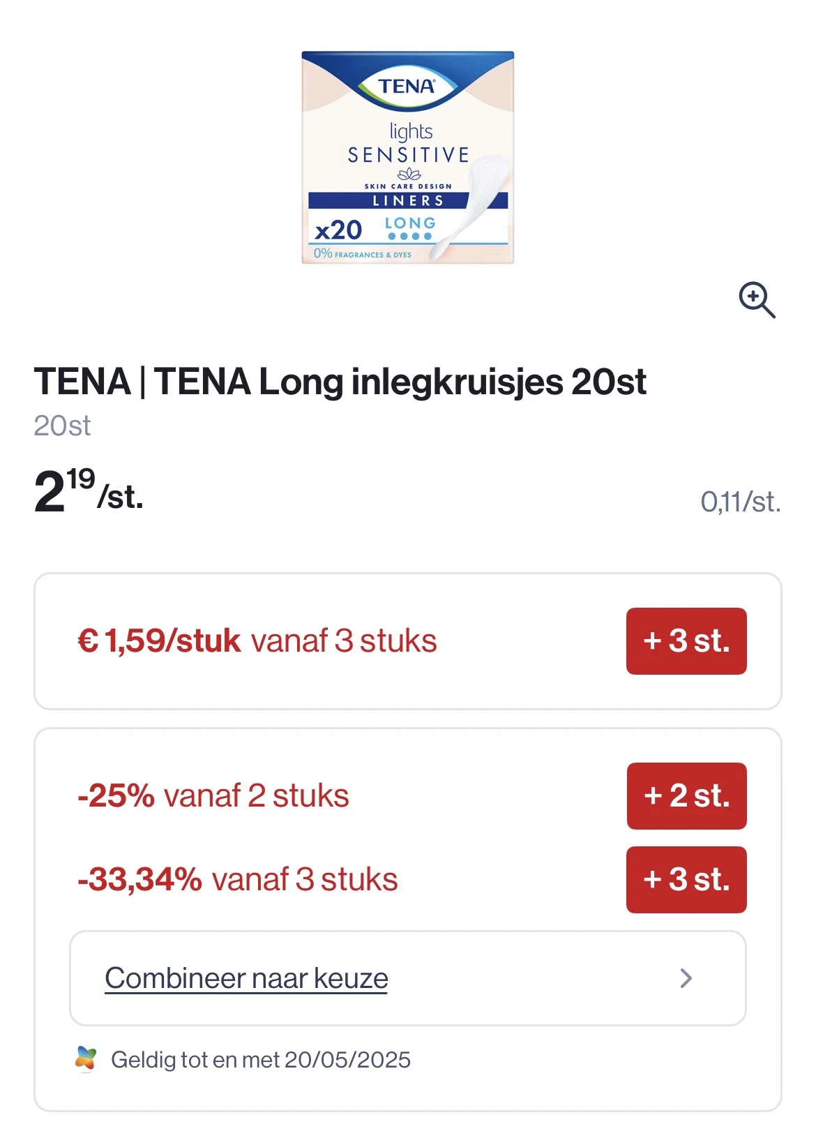 Tena long inlegkruisjes 20 st tot -33,34% korting