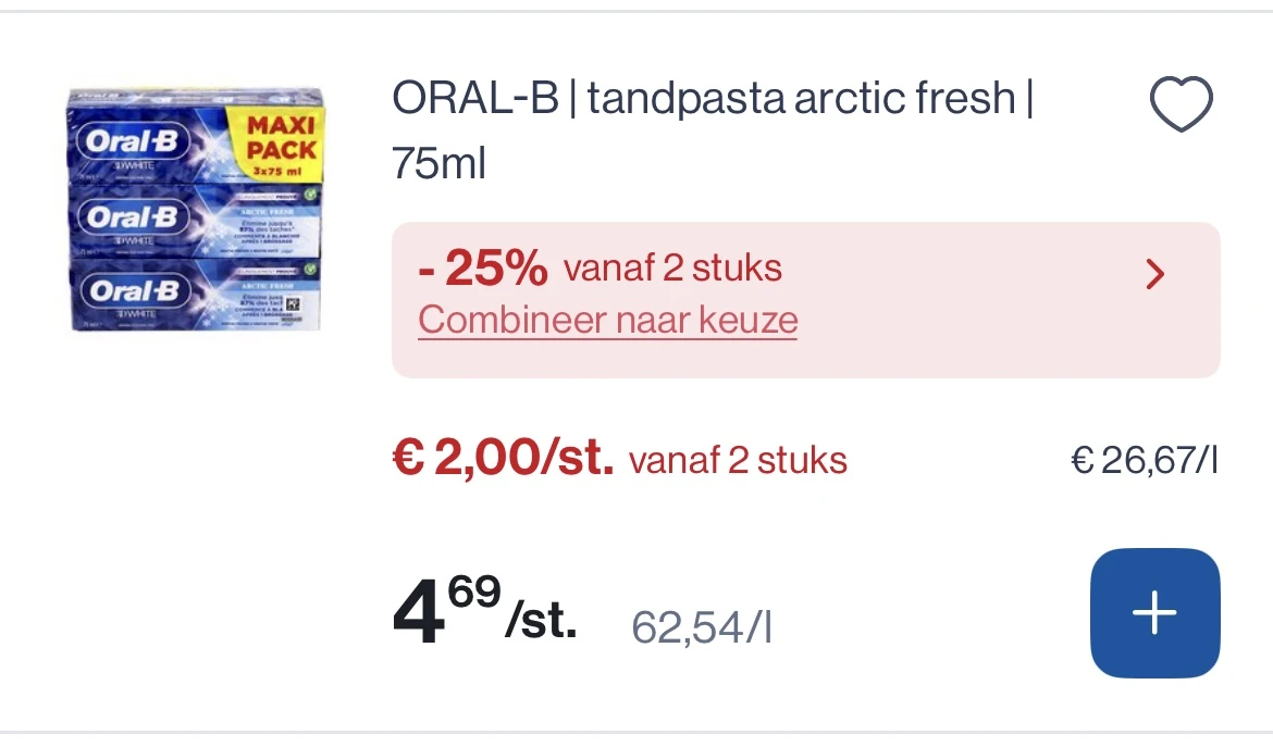 OralB tandpasta goedkoper + 25% korting