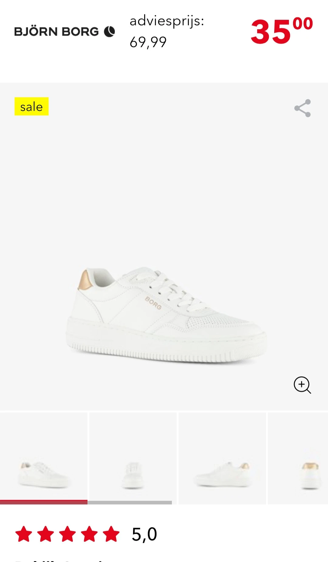 Björn Borg dames sneakers wit rose -50% bij scapino.nl enkel maat 36, 37 en 38