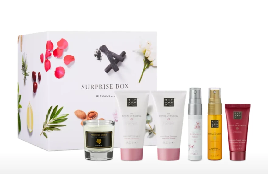 Rituals surprise box aan 12,90 euro online maar 9,90€ in de app!!