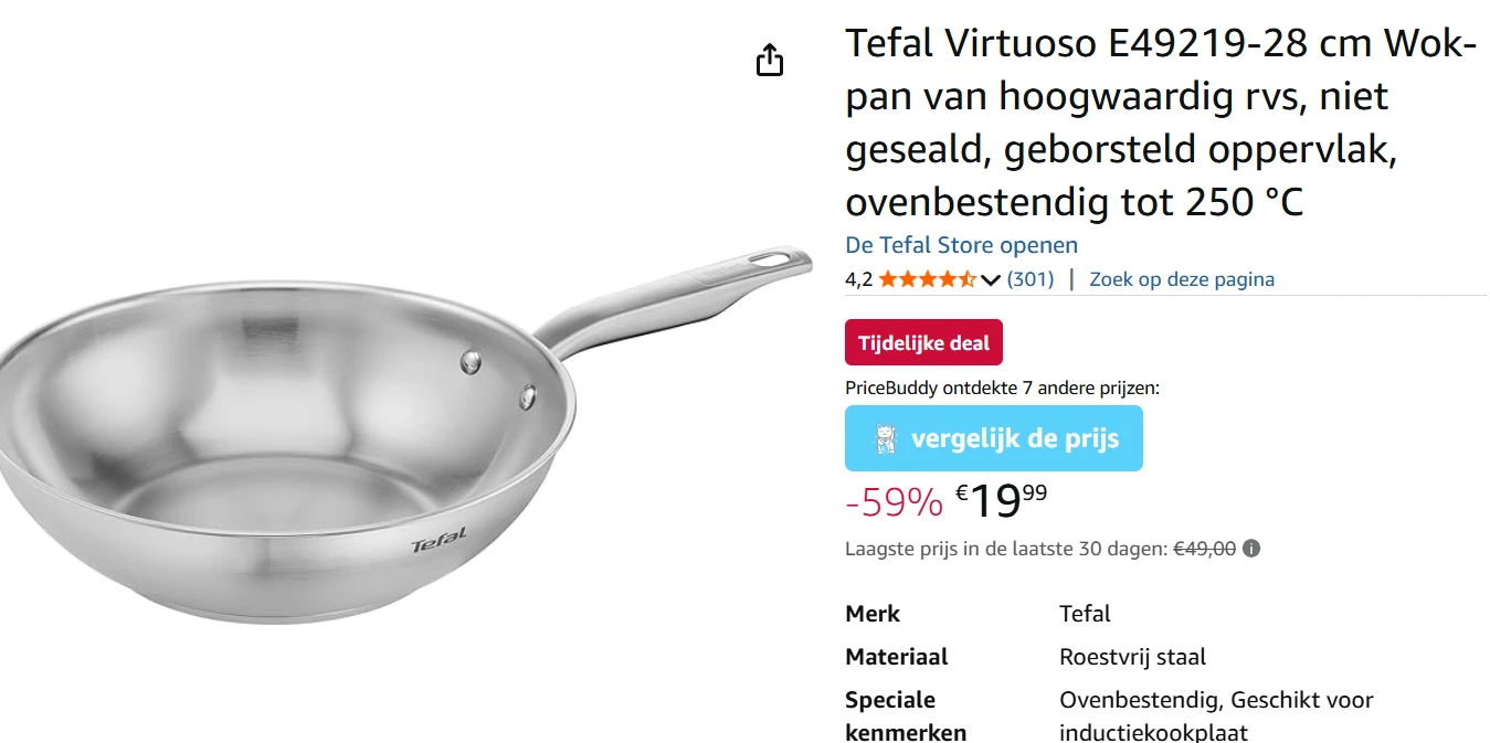 Nog eens een echt koopje: tefal wokpan virtuoso voor €19,99 (ook op inductie)