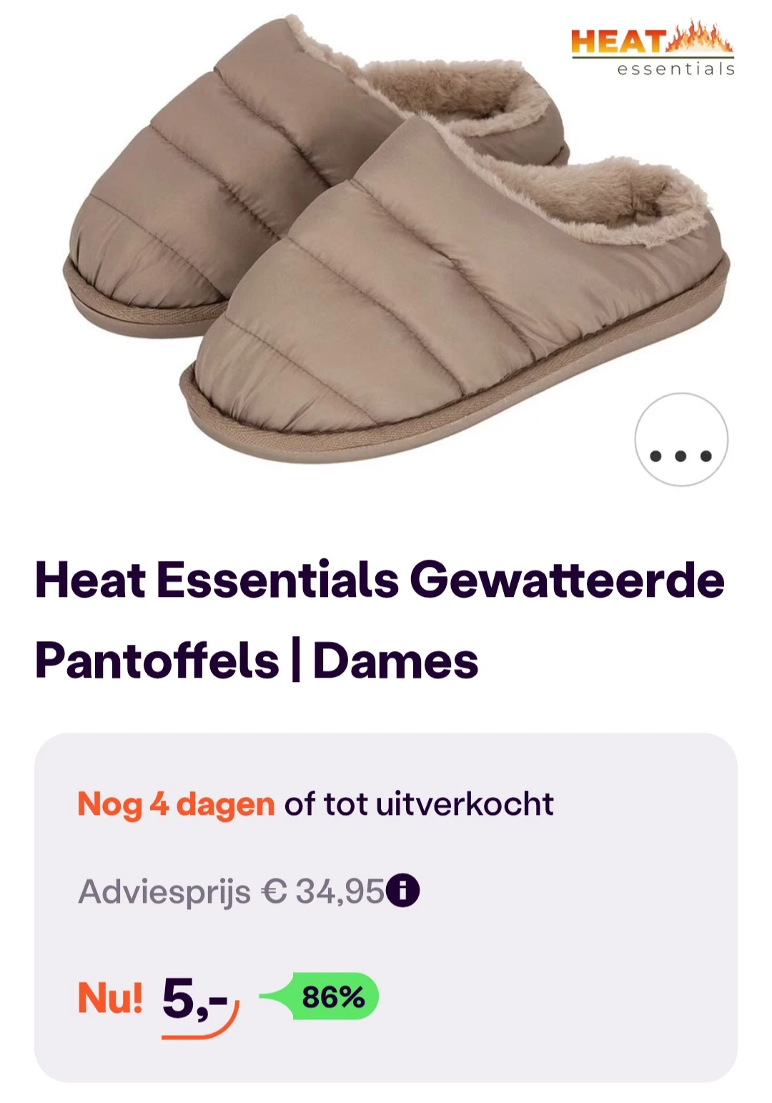 Heat essentials gewatteerde dames pantoffels -86% bij ibood.com
