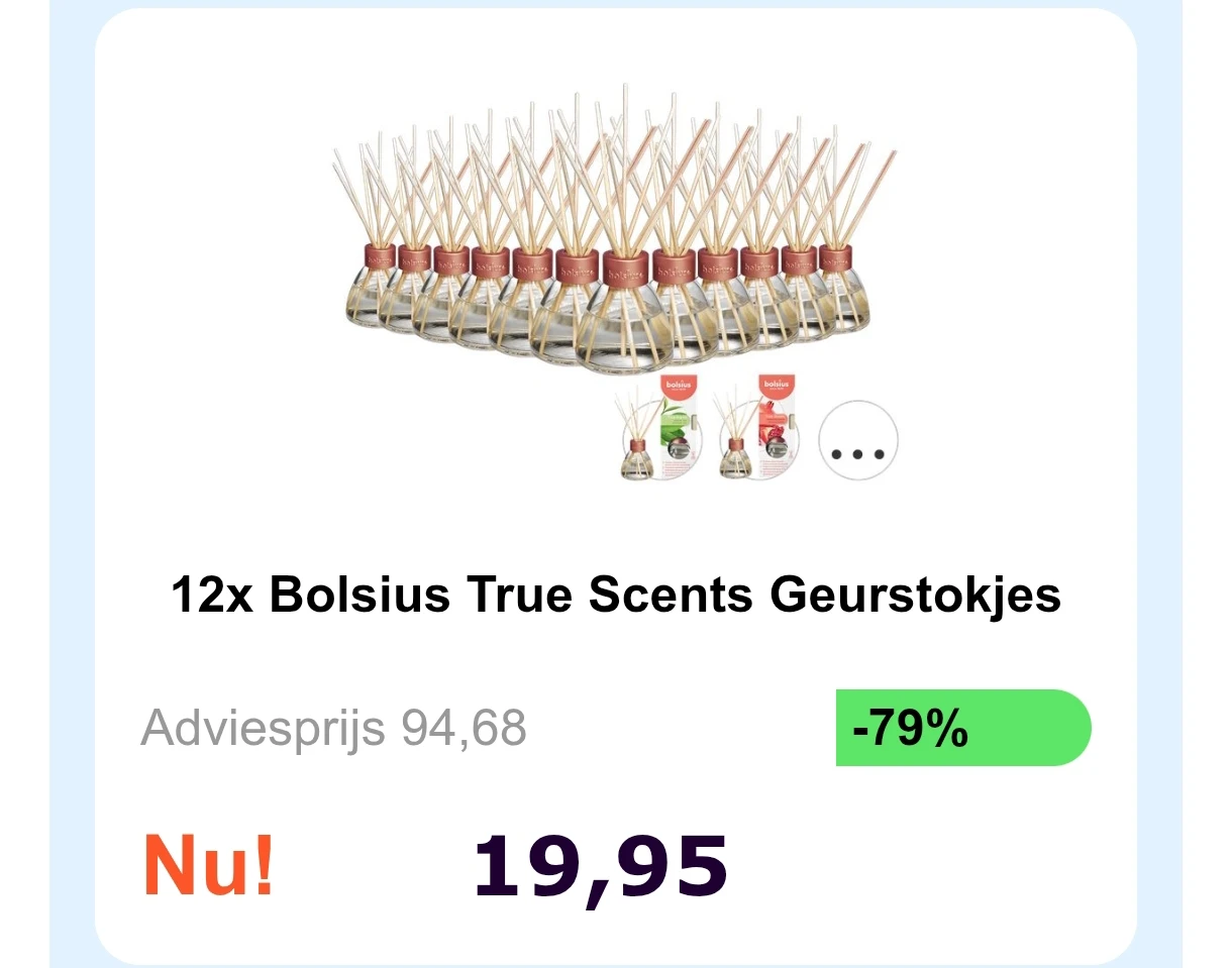 12x Bolsius True Scents Geurstokjes voor 19,95€