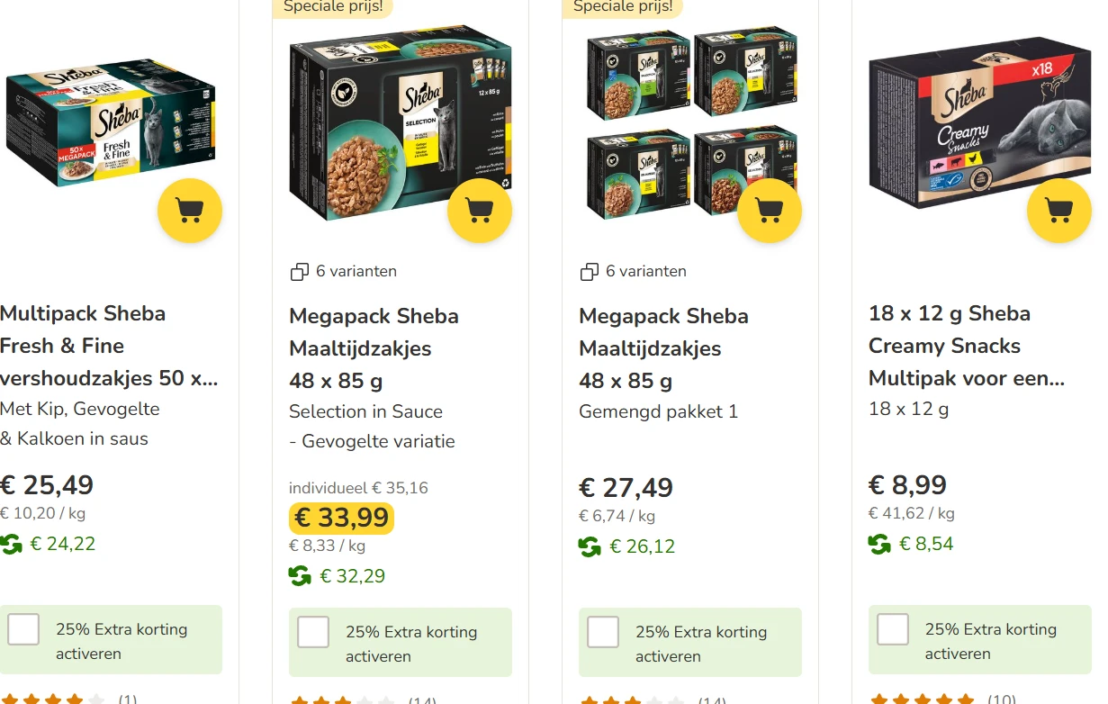 20% korting op alle SHEBA artikelen