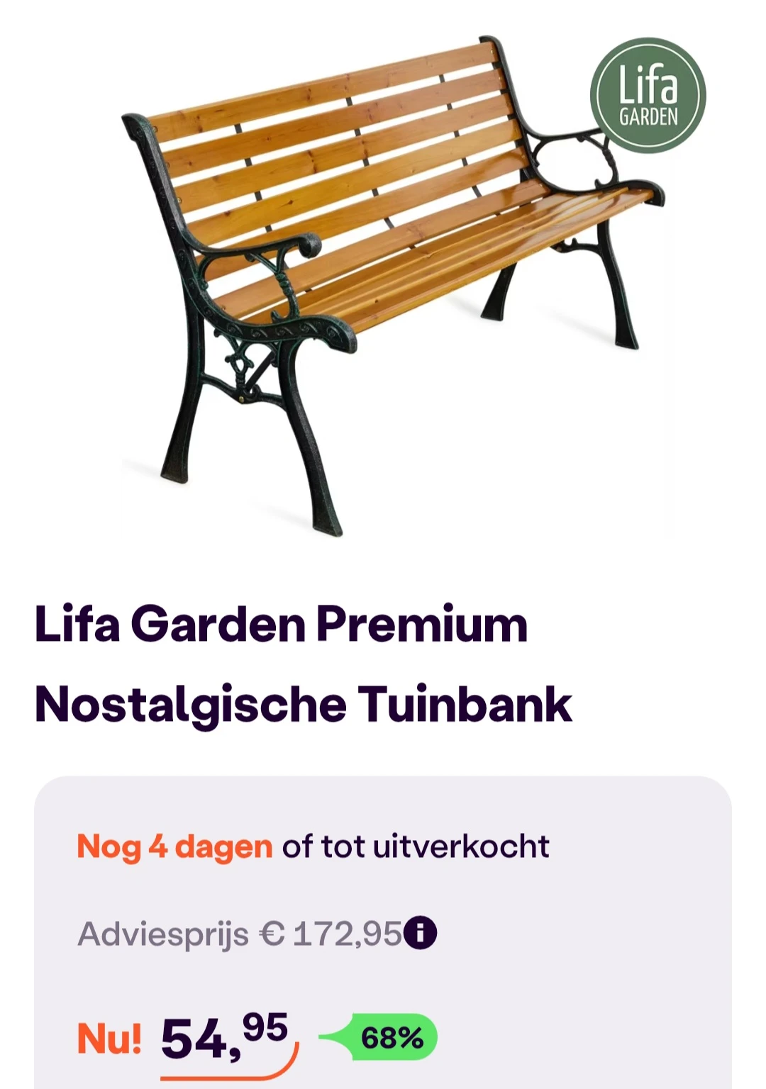 Lifa garden premium nostalgische tuinbank -68% bij ibood.com