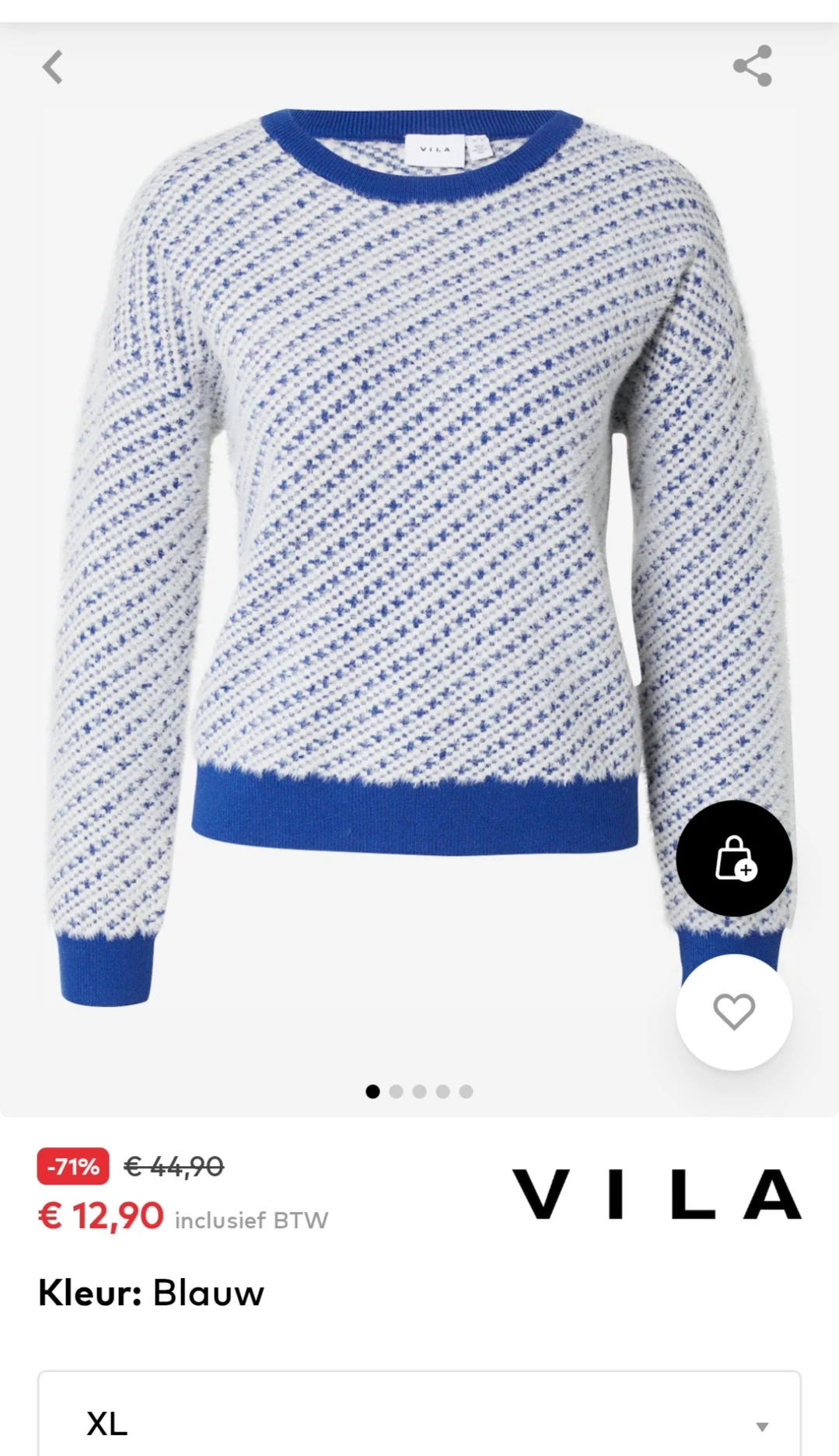 VILA trui 'VIASHLEY' in blauw enkel maat XL -70% bij aboutyou.be