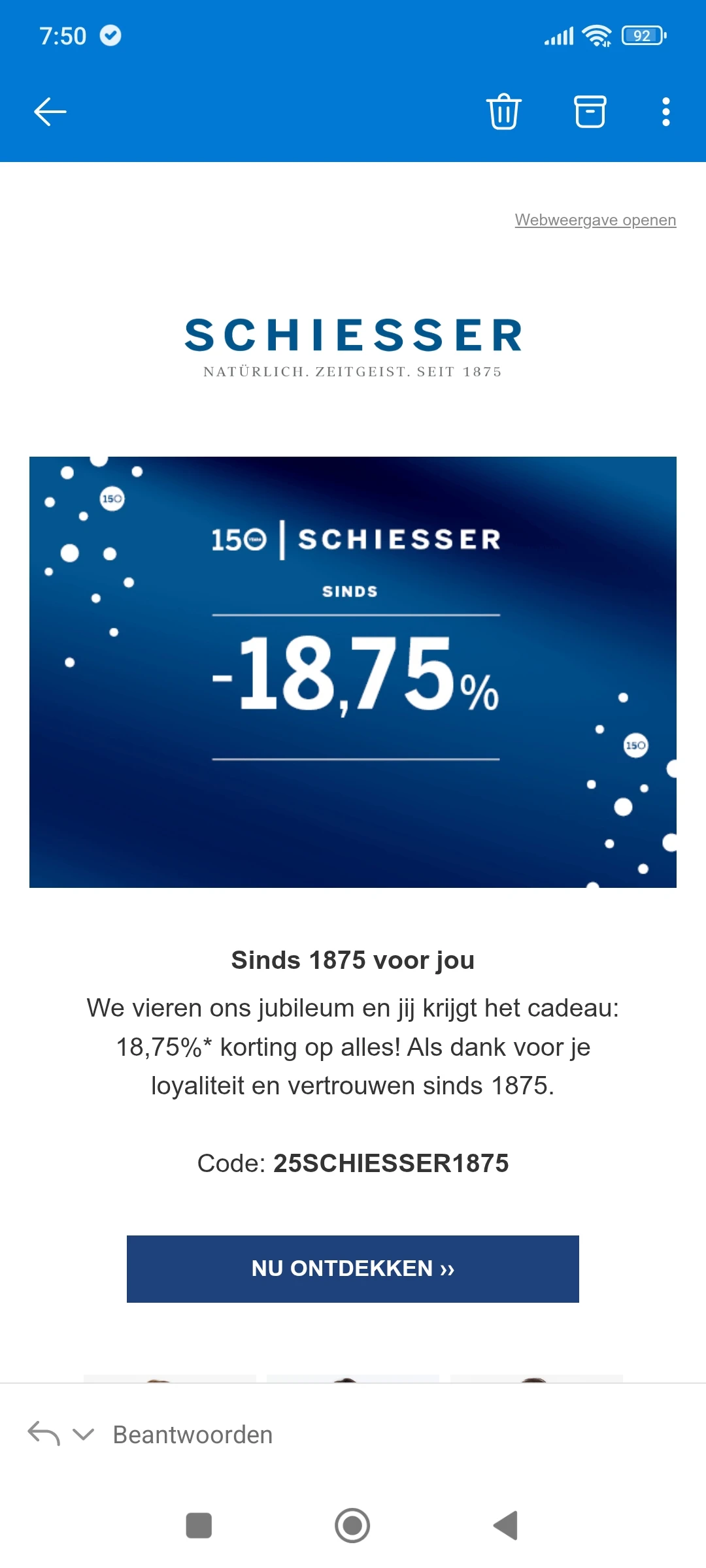 schiesser: 18,75% korting op alles