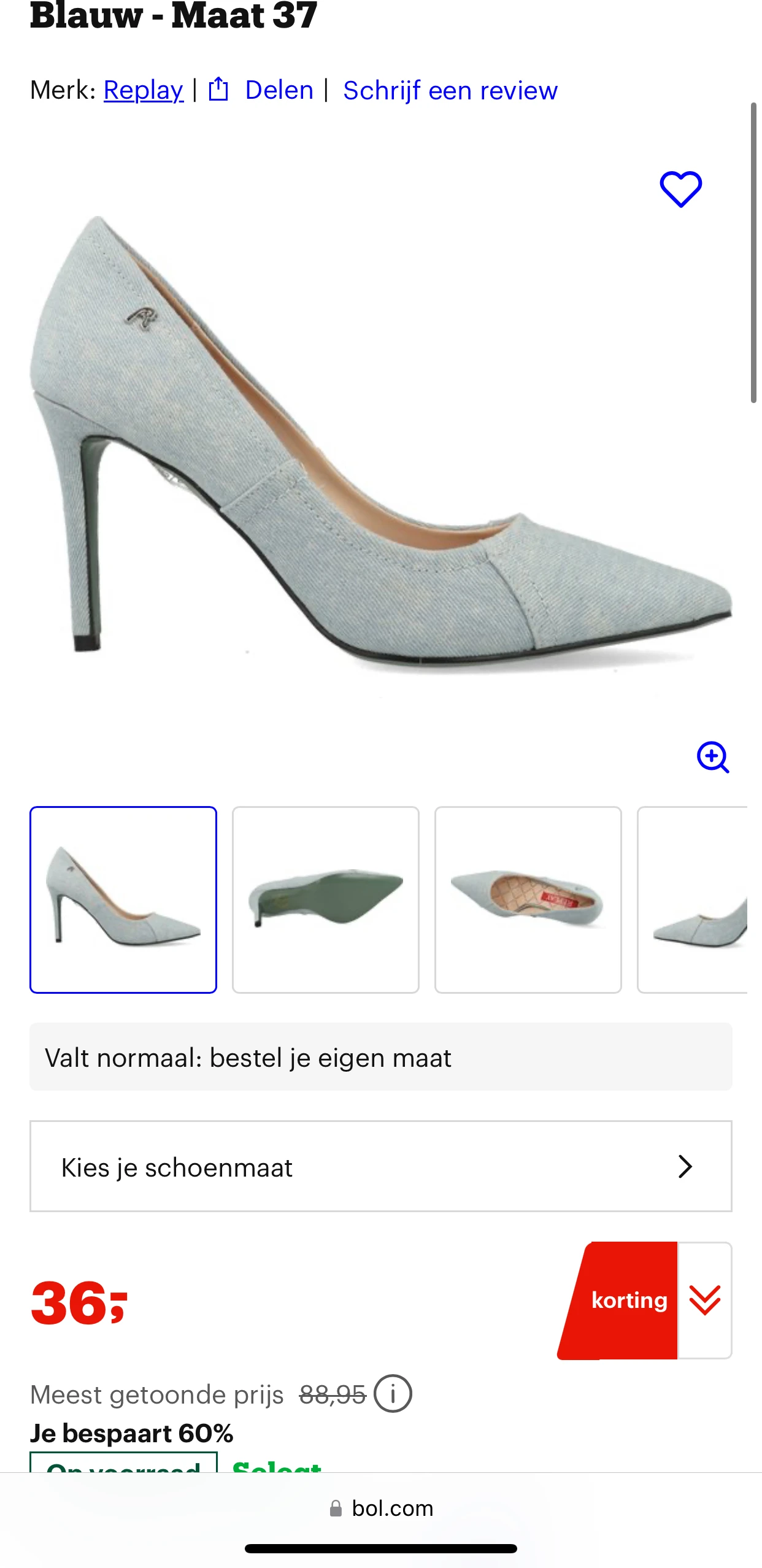 Replay pumps blauw maat 37