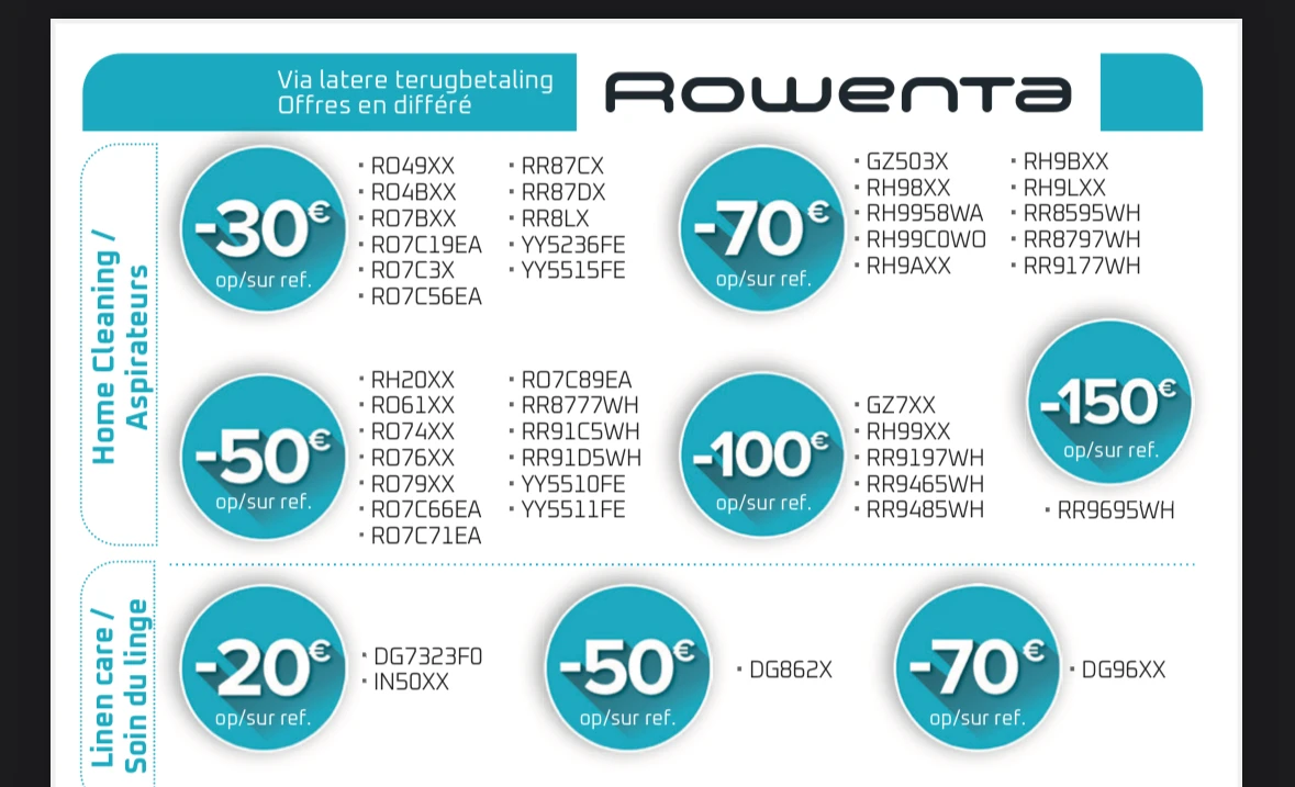 cash back op Rowenta
